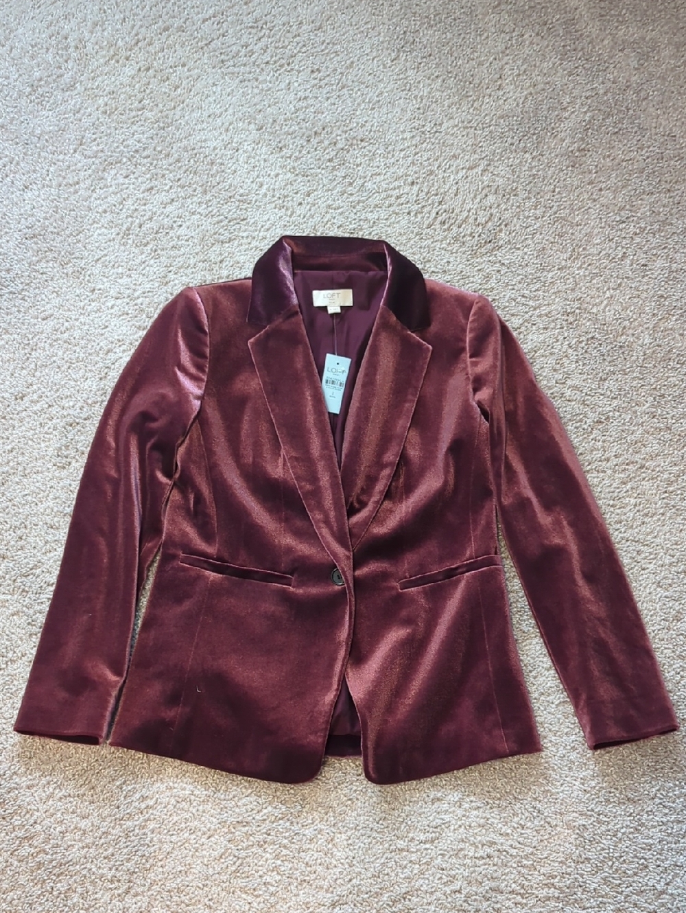 LOFT Velvet Single-Button Blazer in Wine